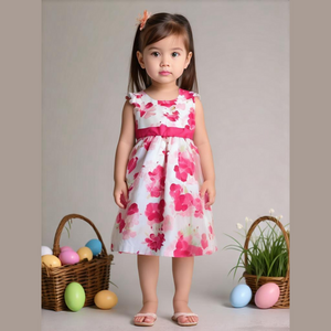 Gymboree Girls Size 7 White Pink Floral Cotton Dress